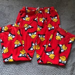 Men’s Large Fleece Soft Pajama pants Drawstring Angry Birds Red
